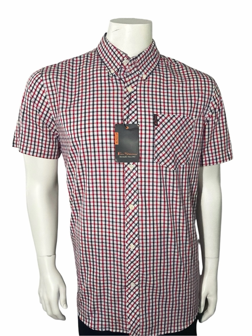 Ben Sherman Red Black White Short-Sleeve Check Button-Down Shirt